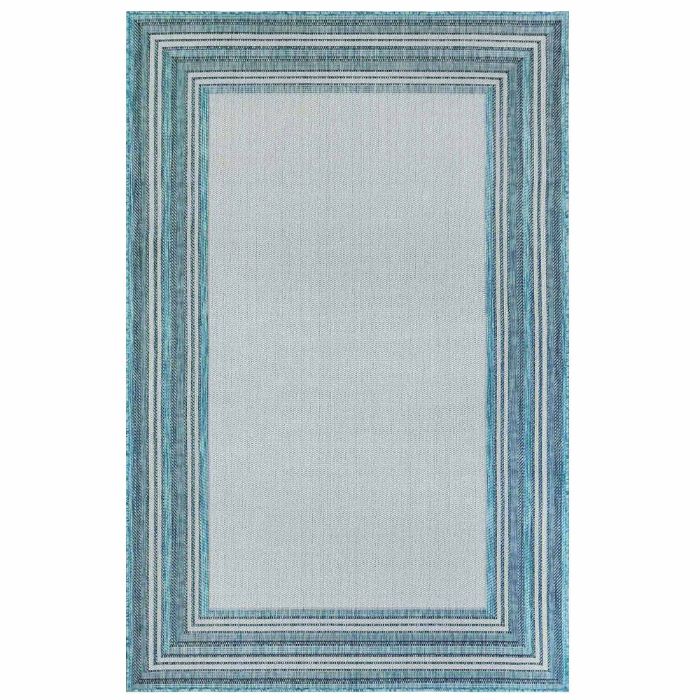 Liora Manne Carmel Multi Border Indoor/Outdoor Rug Aqua