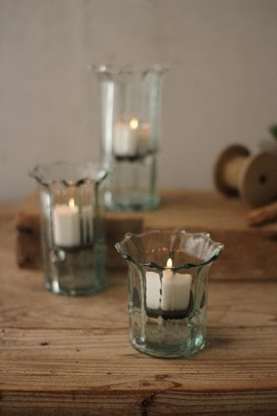 Recycled Glass Ribbed Votive Cylinders Set/3 - Hudson & Vine