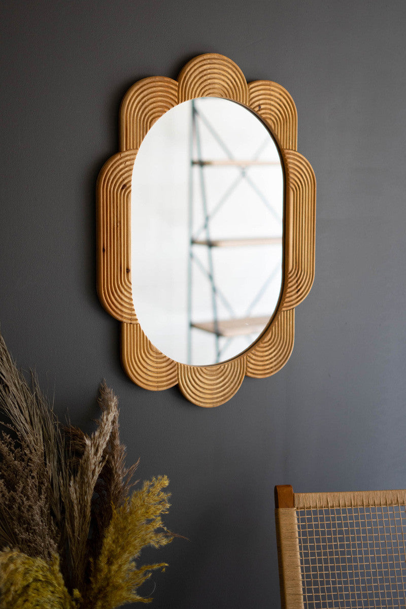 Grooved Wood Framed Mirror