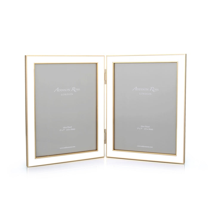 Addison Ross Double Enamel Picture Frame (White with Gold) (5x7)