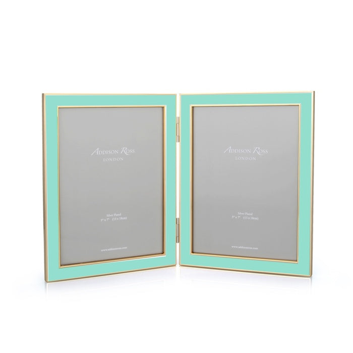 Addison Ross Double Enamel Picture Frame (Blue with Gold) (5x7)