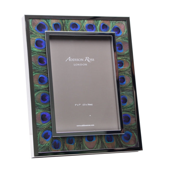 Addison Ross Peacock Feather & Silver Picture Frame