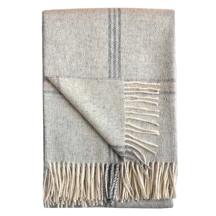 Glengarry Alpaca Wool Throw (Light Grey with Dark Grey/Tan Plaid)