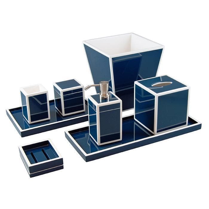 Navy Blue with White Lacquer Waste Basket - Thumbnail 2