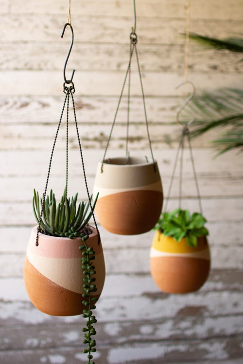 Color Dipped Hanging Clay Pots Set/3