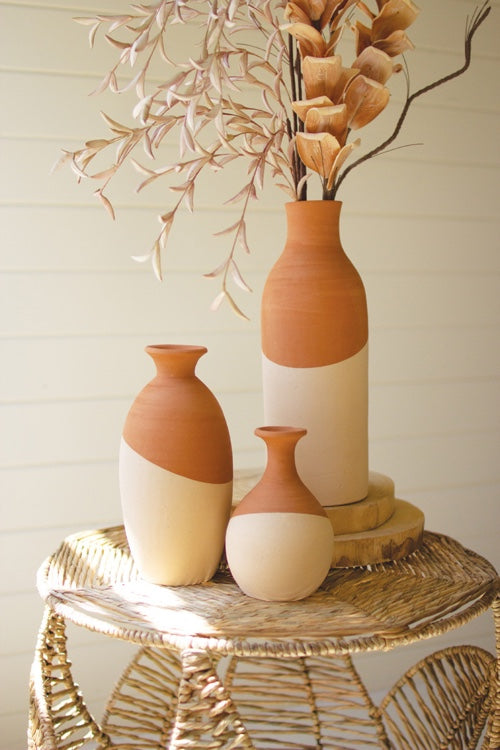 Set Of 3 Ivory Dipped Clay Vases