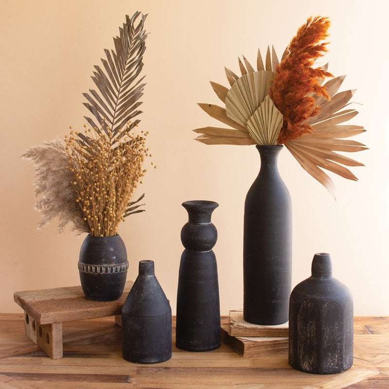 Set Of 5 Modern Black Clay Vases