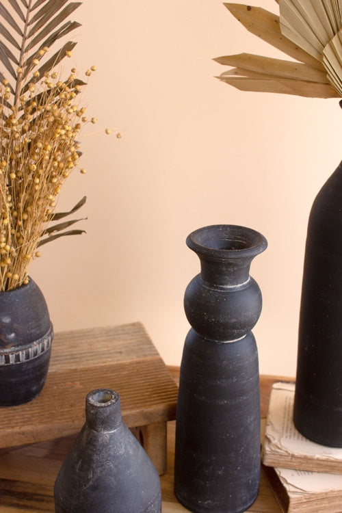Set Of 5 Modern Black Clay Vases
