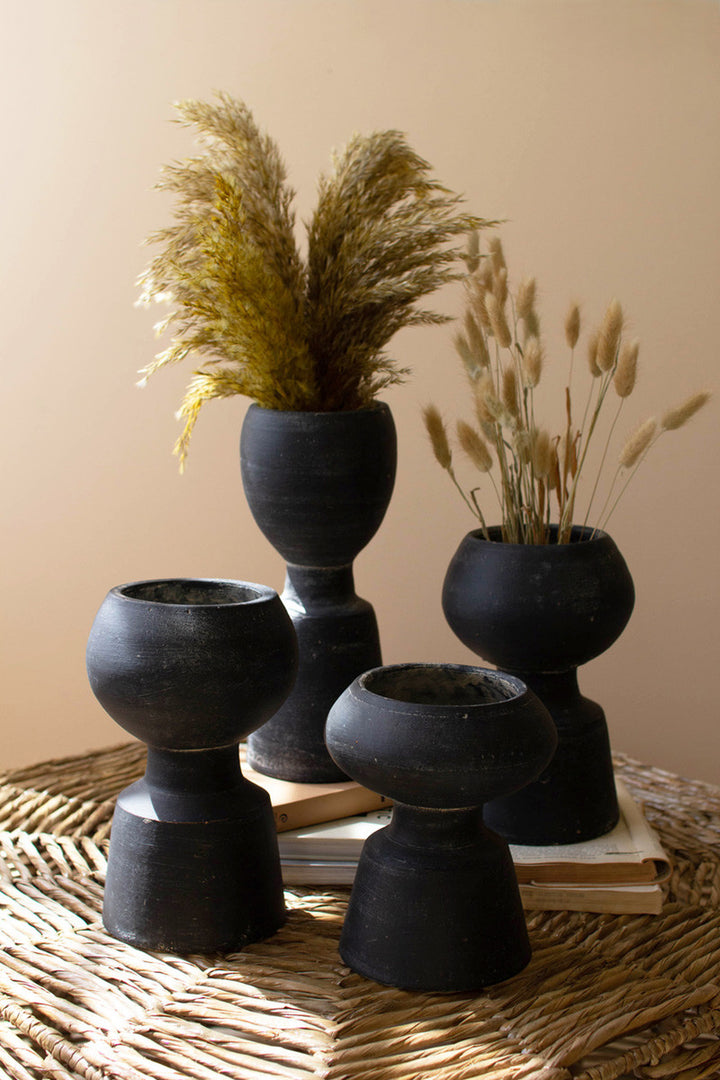 Set Of 4 Black Clay Vases