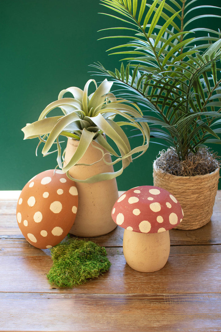 Set Of 2 Clay Mushroom Canisters