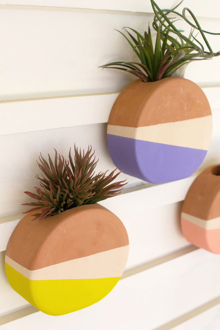 Set Of 3 Double-Dipped Clay Circle Wall Planters
