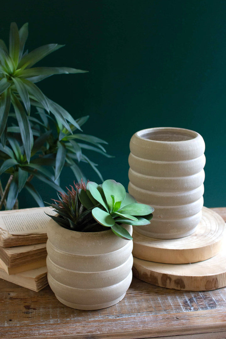 Set Of 2 Stacked Rings Clay Pots