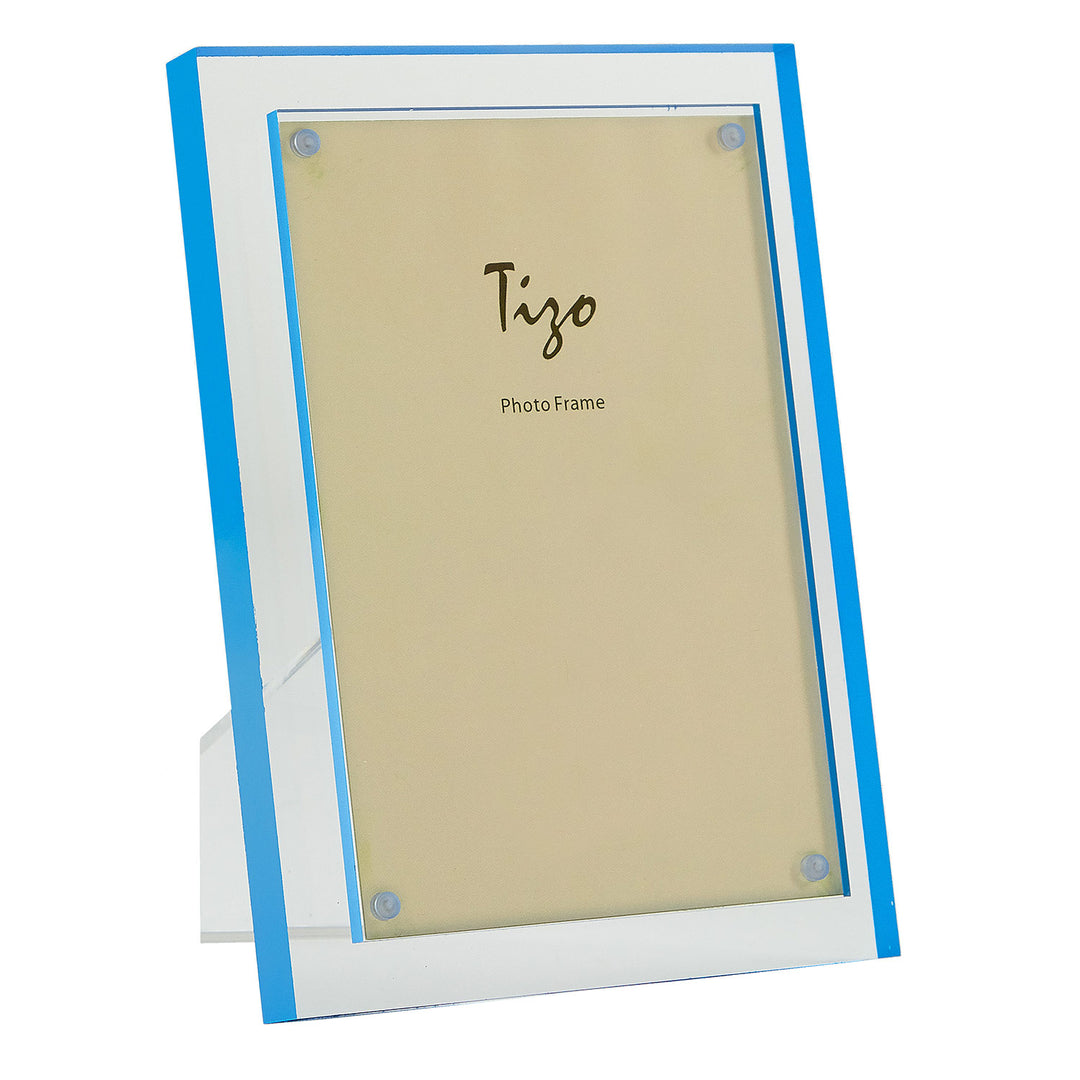 Tizo Acrylic Lucite Picture Frame (Blue Double Border)