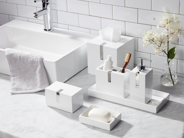 Roselli Trading Houston Street Collection White with Steel Bathroom Accessories