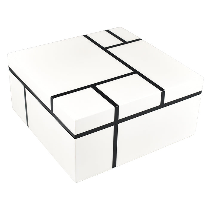 Lacquer Square Hinged Box 10x10 (White with Black Grid)