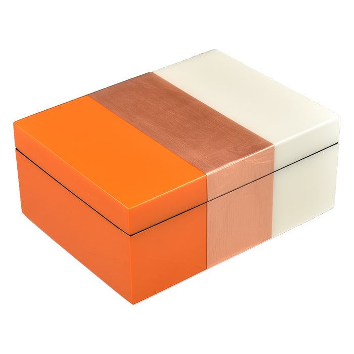 Lacquer Medium Box (Orange, Copper Leaf And White)