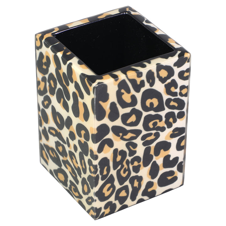 Leopard Fabric Inlay with Black Lacquer Brush Holder