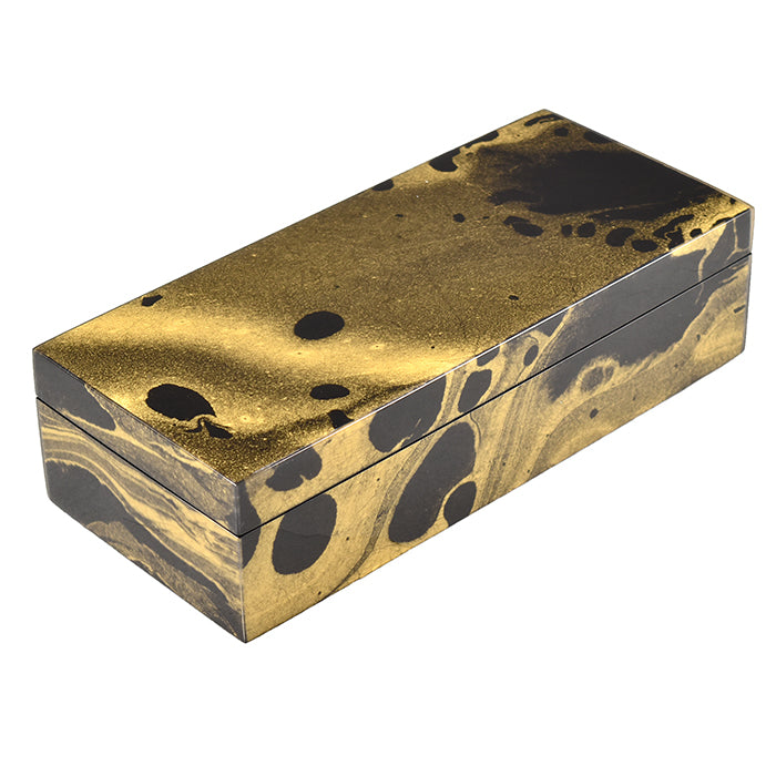 Lacquer Long Pencil Box (Black Gold Marble)