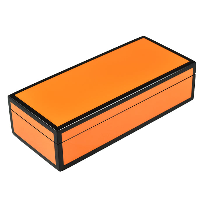 Lacquer Long Pencil Box (Orange with Black)