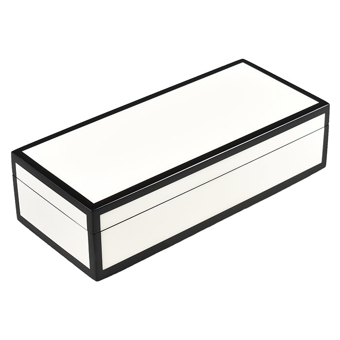 Lacquer Long Pencil Box (White with Black)