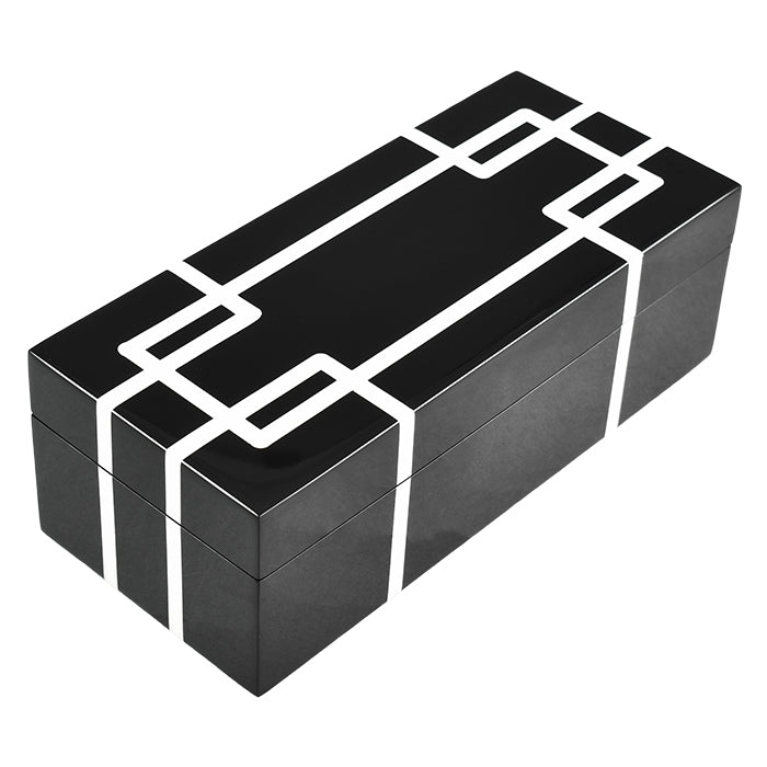 Lacquer Long Pencil Box (Black with White Interlock)