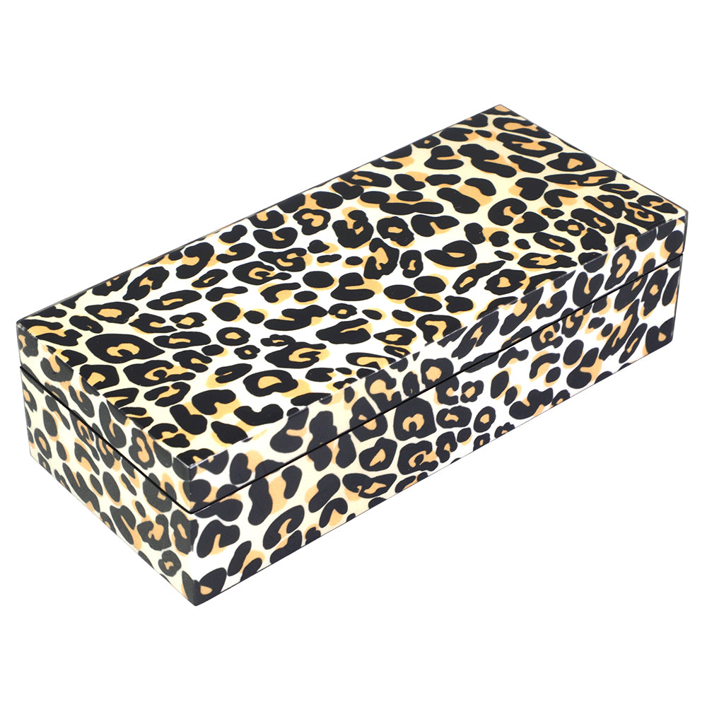 Lacquer Long Pencil Box (Leopard Fabric Inlay with Black)