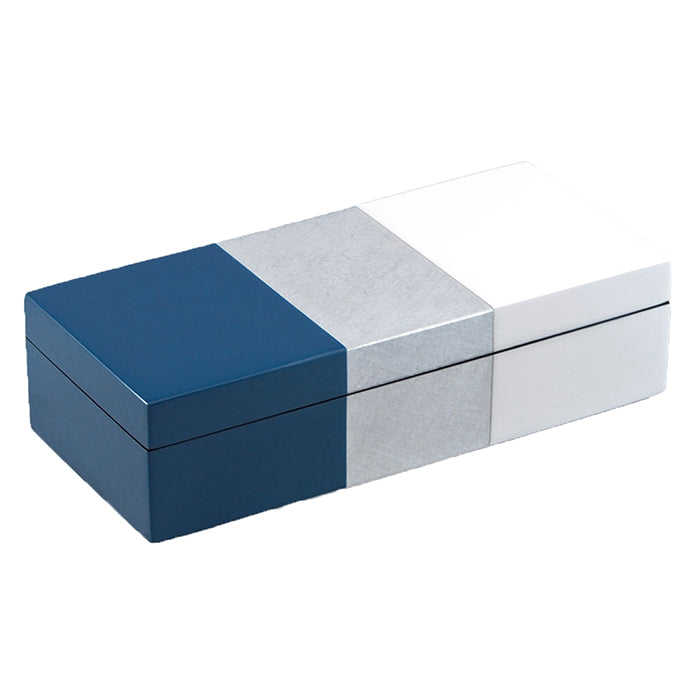 Lacquer Long Pencil Box (Navy Blue, Shine Silver and White)
