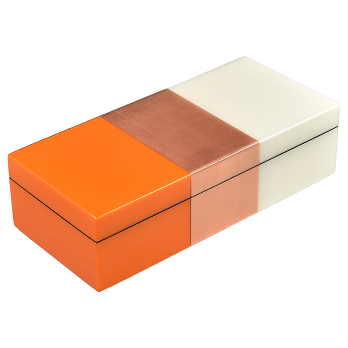Lacquer Long Pencil Box (Orange, Copper Leaf And White)