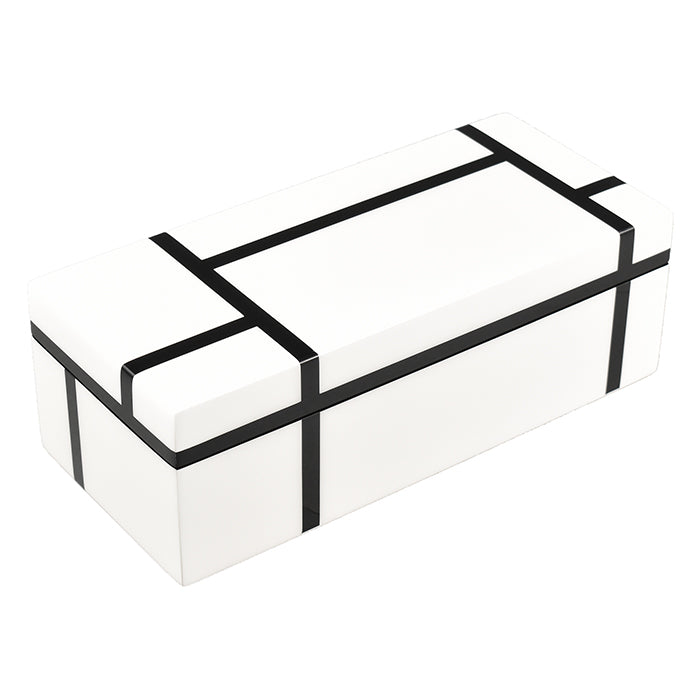 Lacquer Long Pencil Box (White Grid)