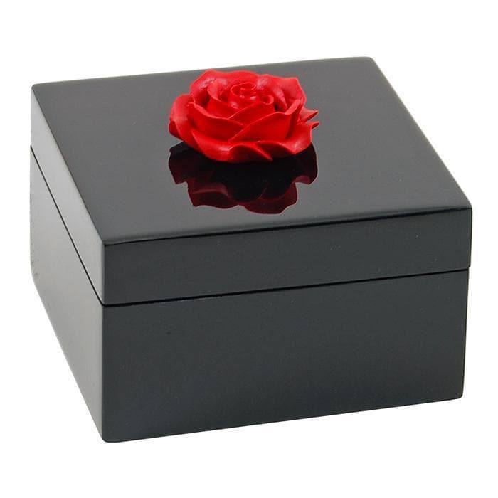 Lacquer Small Square Box (Red Rose Handle Black Box)