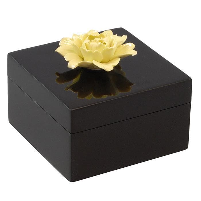 Lacquer Small Square Box (Yellow Rose Handle Black Box)