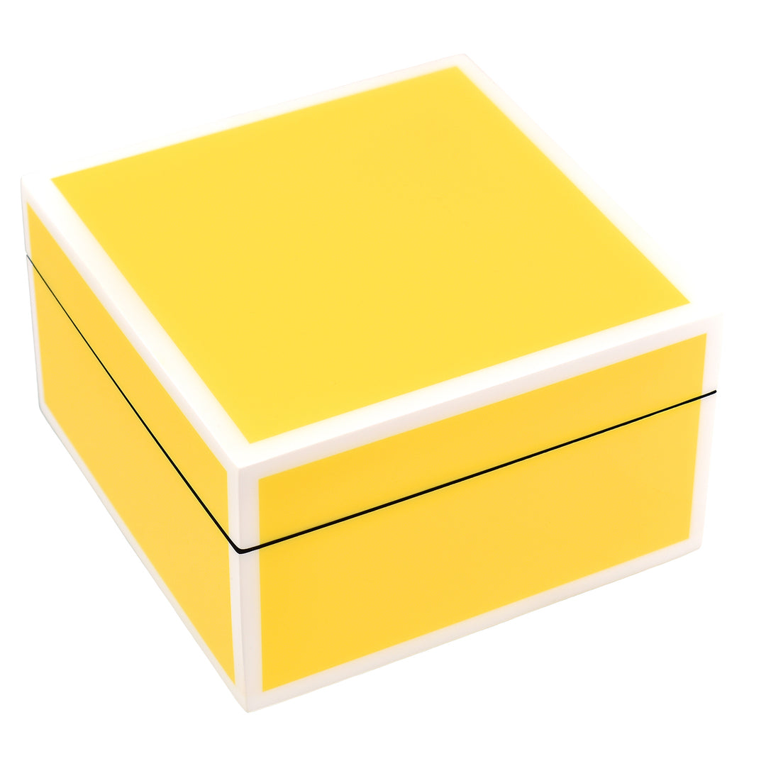 Lacquer Small Square Box (Sunshine Yellow with White)