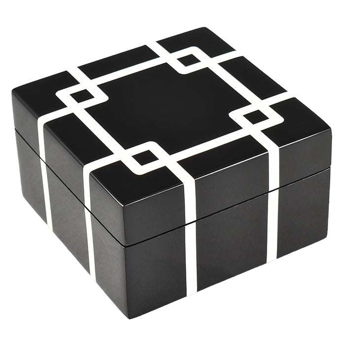Lacquer Small Square Box (Black with White Interlock)