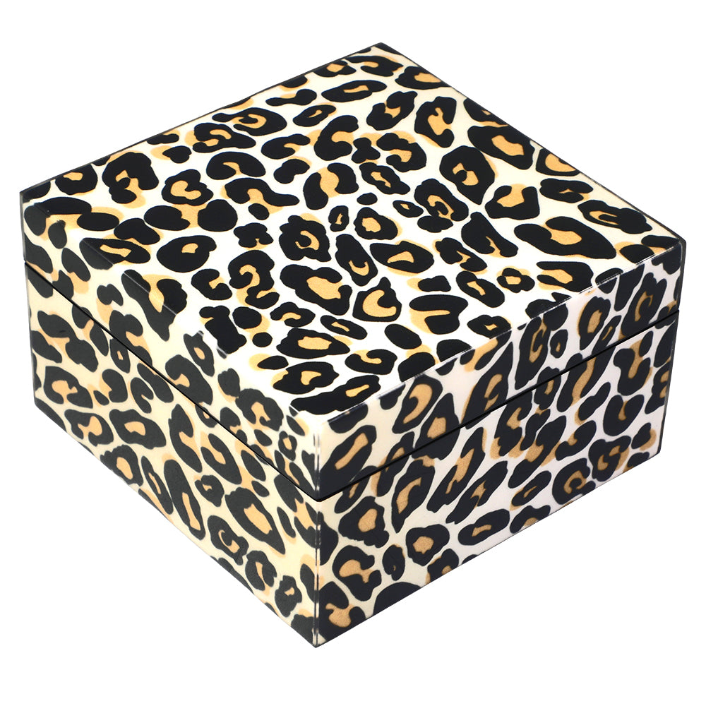 Lacquer Small Square Box (Leopard Fabric Inlay with Black)