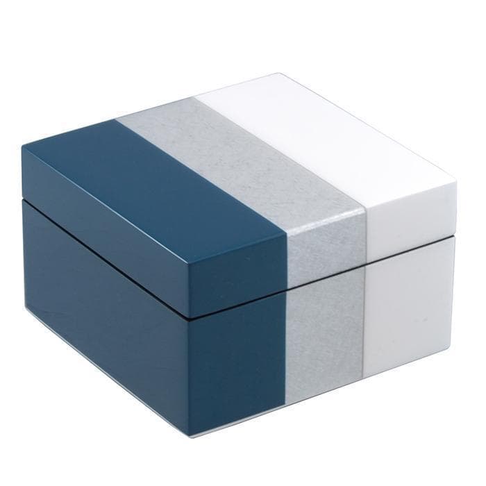 Lacquer Small Square Box (Navy Blue with Shine Silver and White)