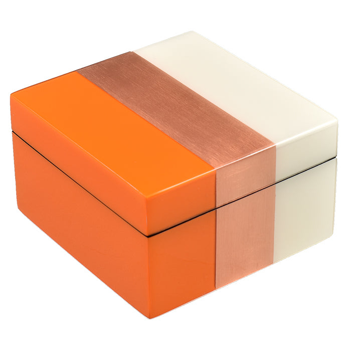 Lacquer Small Square Box (Orange, Copper Leaf And White)