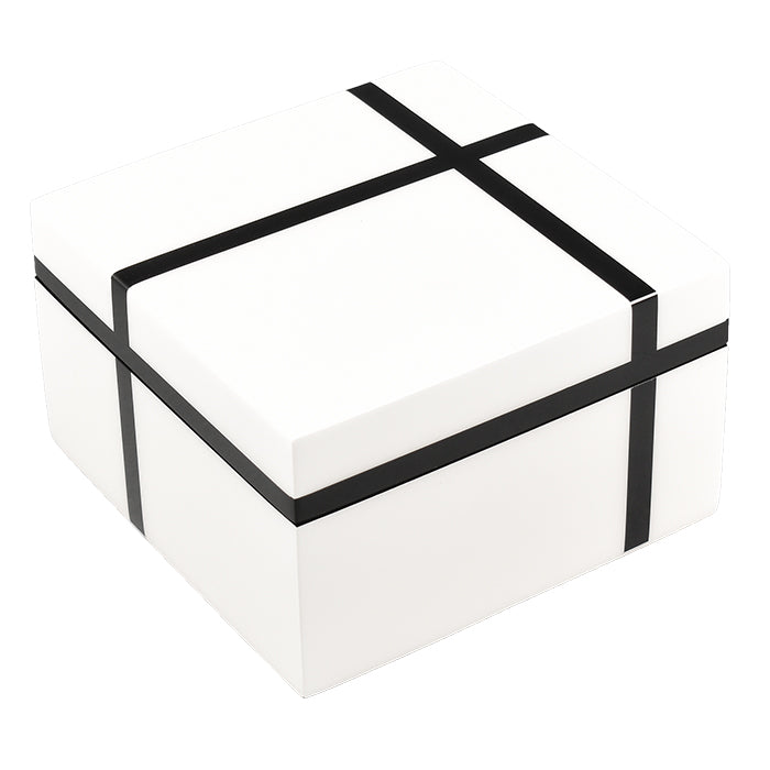 Lacquer Small Square Box (White with Black Grid)
