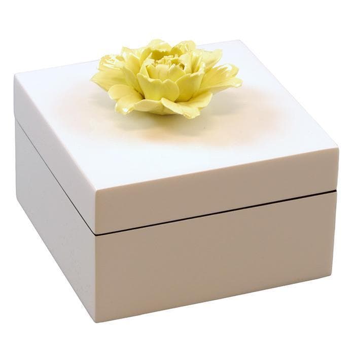 Lacquer Small Square Box (Yellow Flower Handle White Box)