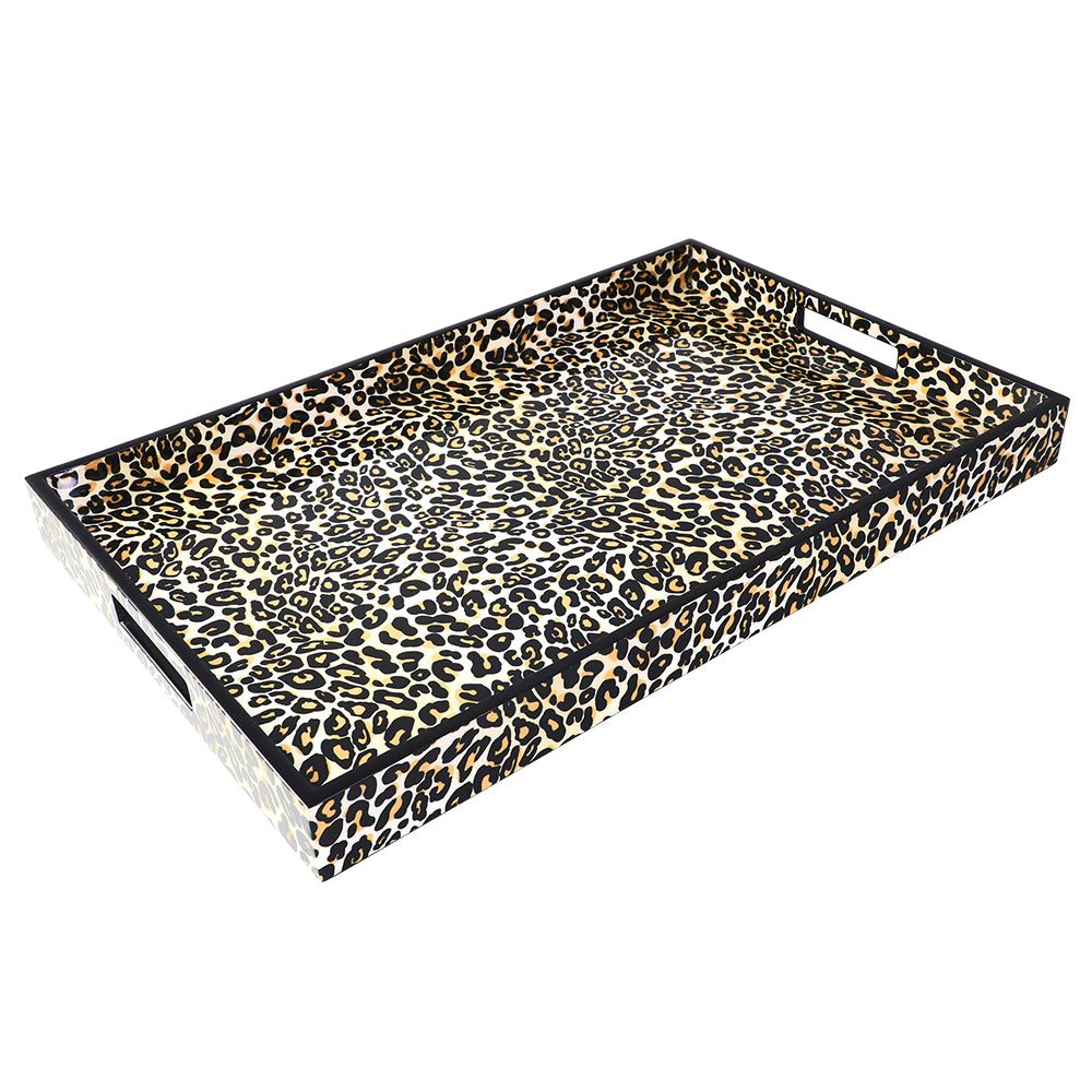 Lacquer Rectangle Tray (Leopard Fabric Inlay with Black)