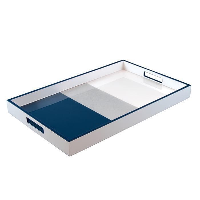 Lacquer Rectangle Tray (Navy Blue with Shine Silver and White)