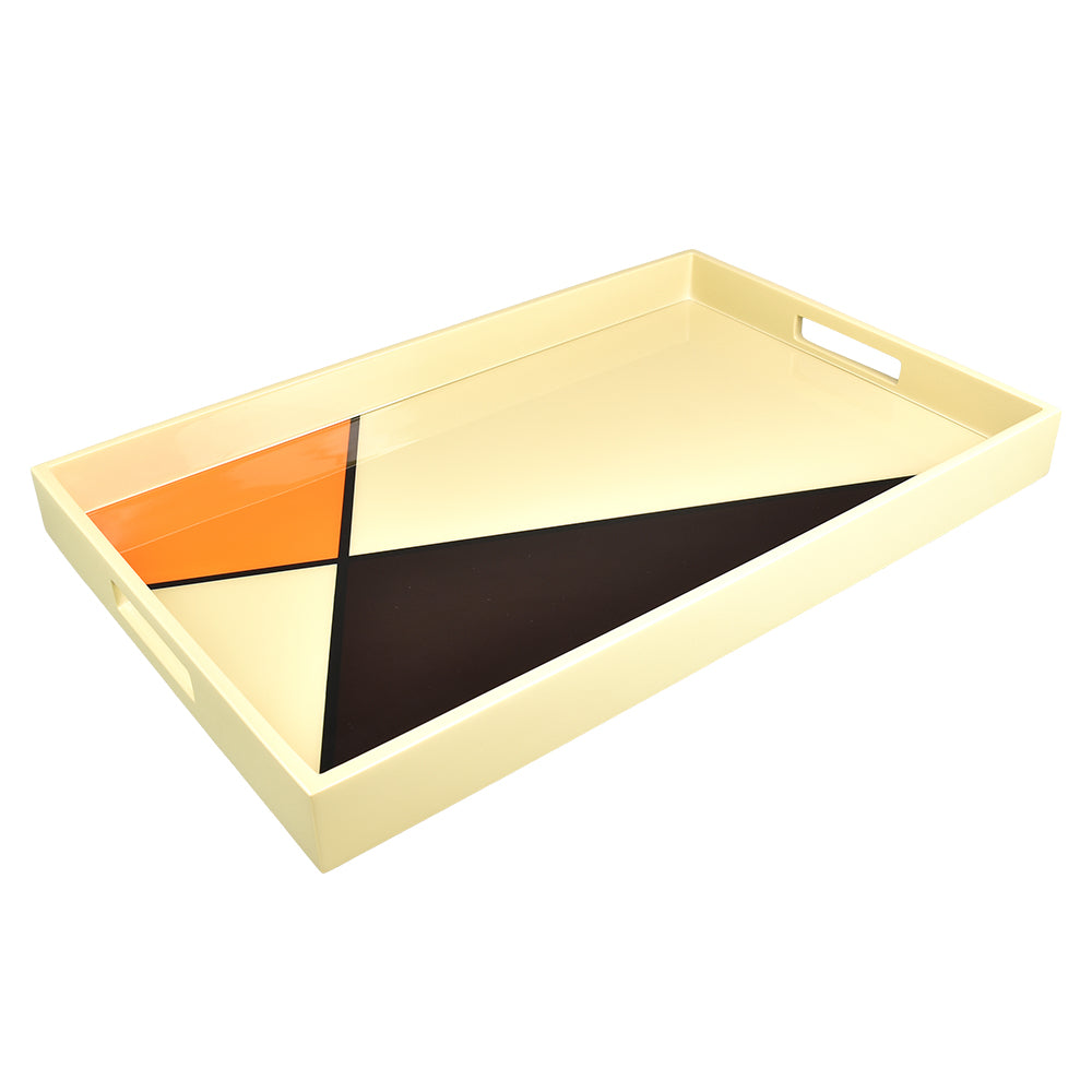 Lacquer Rectangle Tray (Orange, Taupe with Chocolate Brown Inlay)