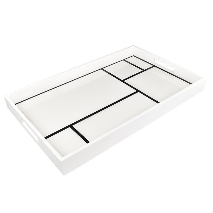 Lacquer Rectangle Tray (White with Black Grid)