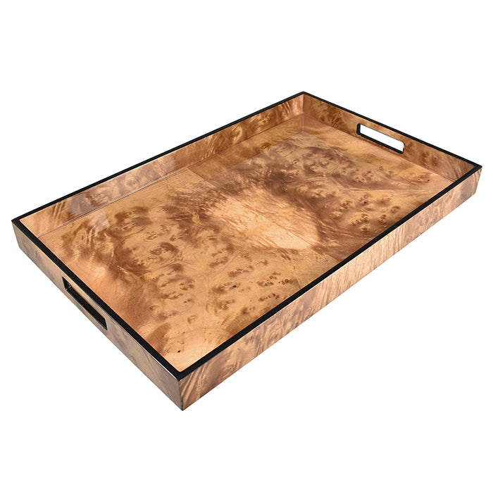 Lacquer Rectangle Tray (Walnut Burl with Black Trim)