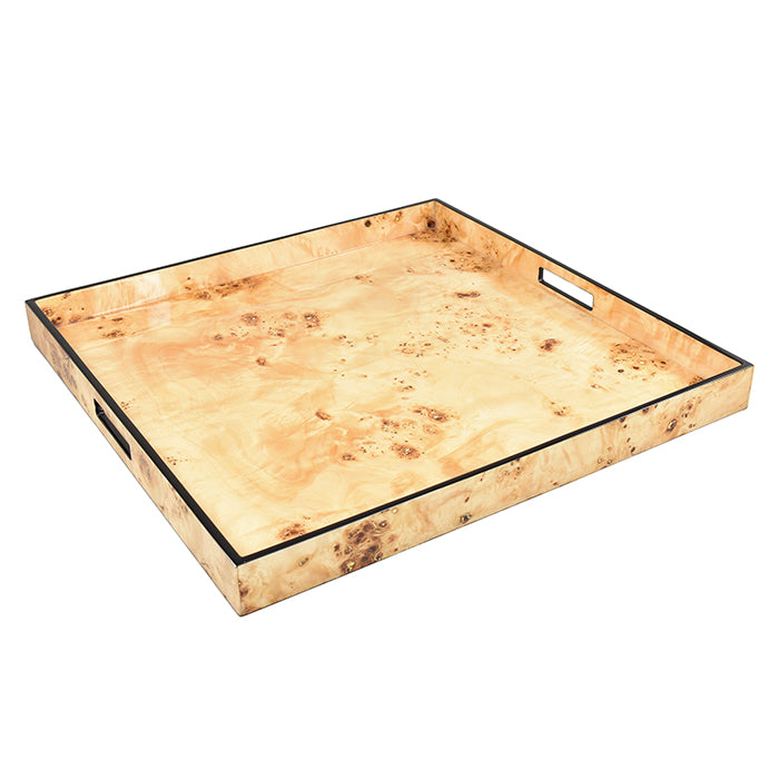 Lacquer Large Square Tray (Mappa Burl with Black Trim)