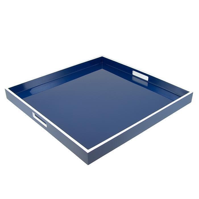 Lacquer Large Square Tray (Navy Blue with White)