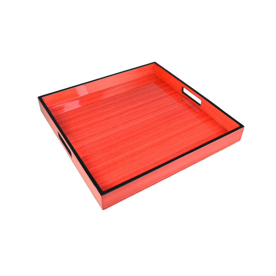 Lacquer Large Square Tray (Red Tulipwood with Black Trim)