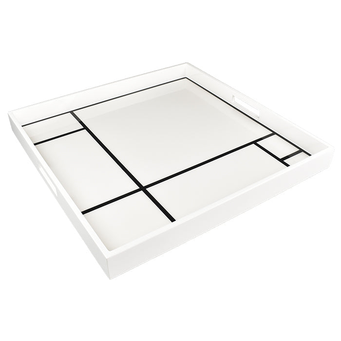 Lacquer Large Square Tray (White with Black Grid)