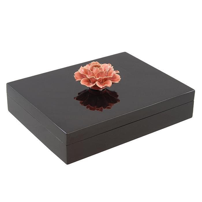 Lacquer Long Stationery Box (Mauve Rose Handle Black Box)