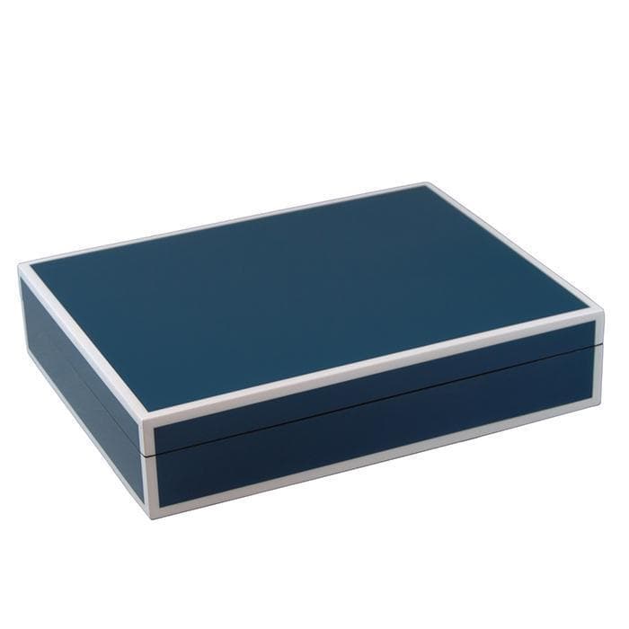 Lacquer Long Stationery Box (Navy Blue with White)