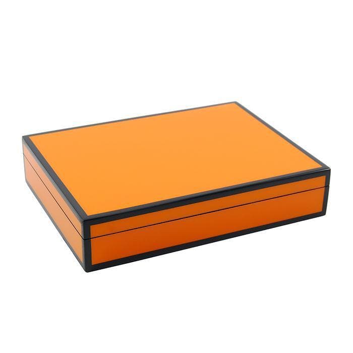 Lacquer Long Stationery Box (Orange & Black)